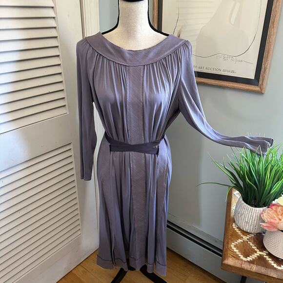 ALBERTA FERRETTI Womens Dress 10 Purple Belted Ruched Modern Evening Cocktail - Picture 1 of 14